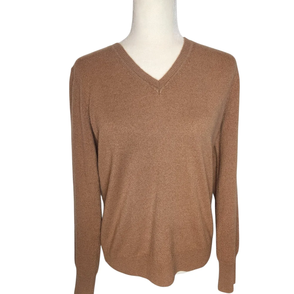 State Cashmere Tan V-Neck Sweater for Women - Picture 2 of 7